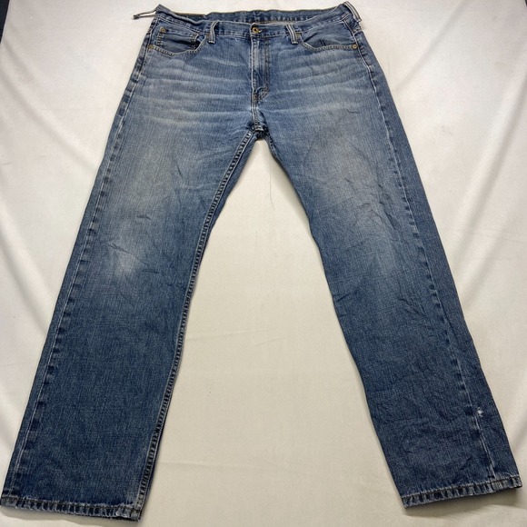 THRASHED Levi's 569 Loose Straight Jeans Mens 36x34 Blue Denim Mid Rise Zip Fly - Picture 8 of 13